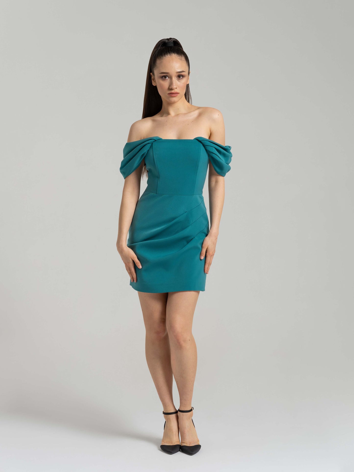 Evoking Glamour Mini Dress - Turquoise by Tia Dorraine Women's Luxury Fashion Designer Clothing Brand