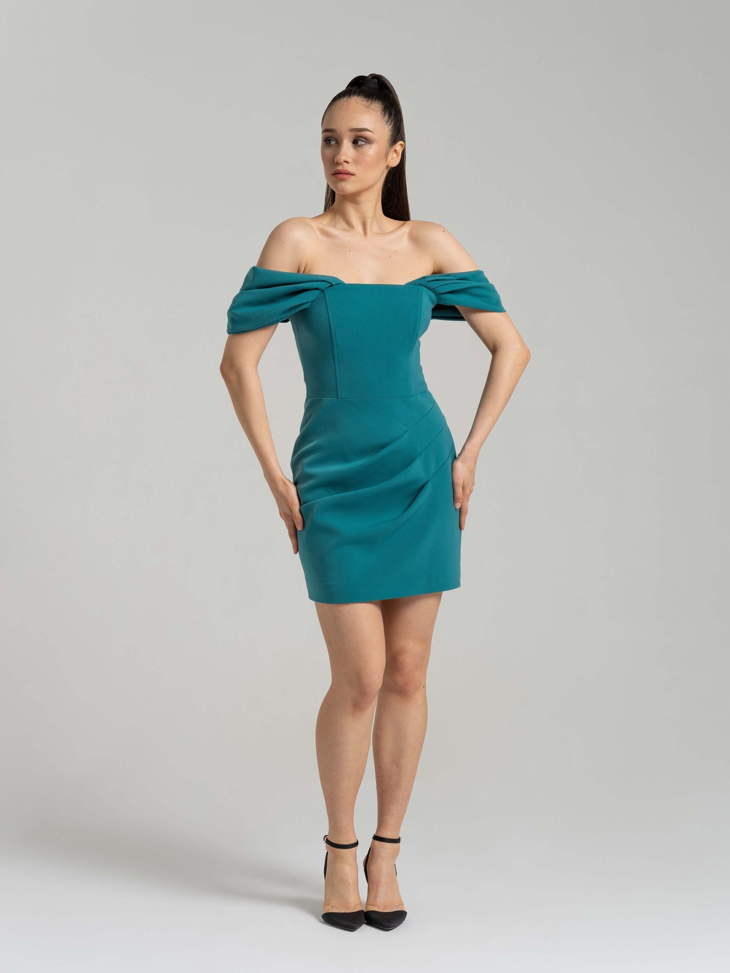 Evoking Glamour Mini Dress - Turquoise by Tia Dorraine Women's Luxury Fashion Designer Clothing Brand