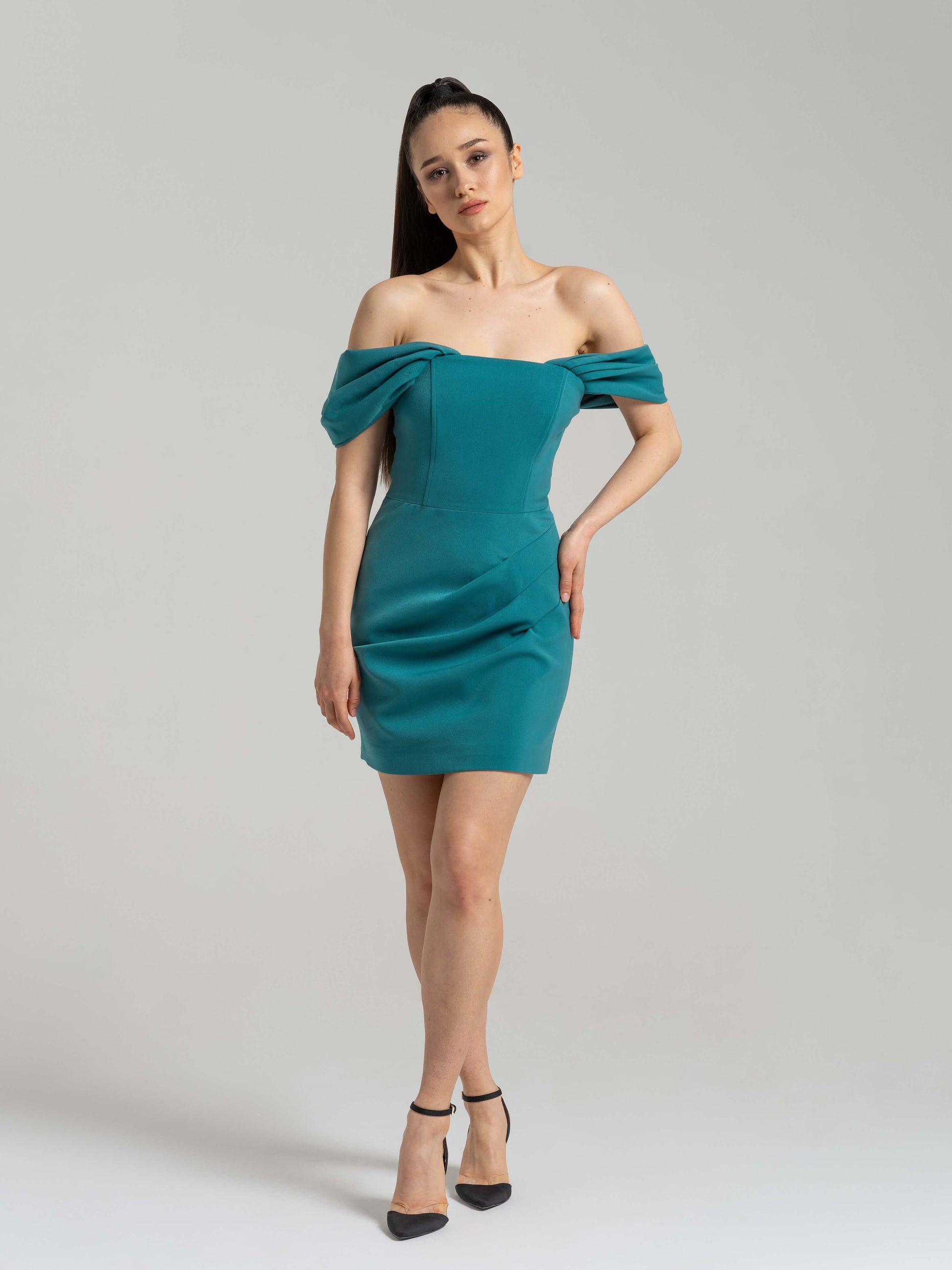 Evoking Glamour Mini Dress - Turquoise by Tia Dorraine Women's Luxury Fashion Designer Clothing Brand