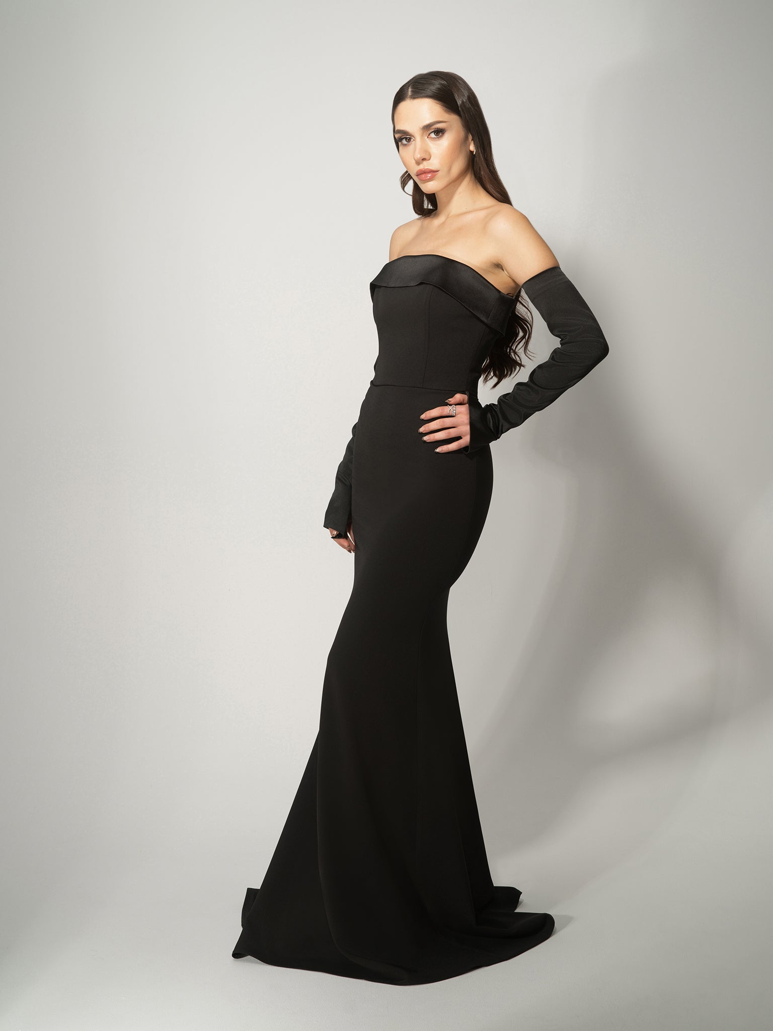 Femme Fatale Evening Gown with Detachable Sleeves - Black Black / S Femme Fatale Evening Gown with Detachable Sleeves - Black Black / S