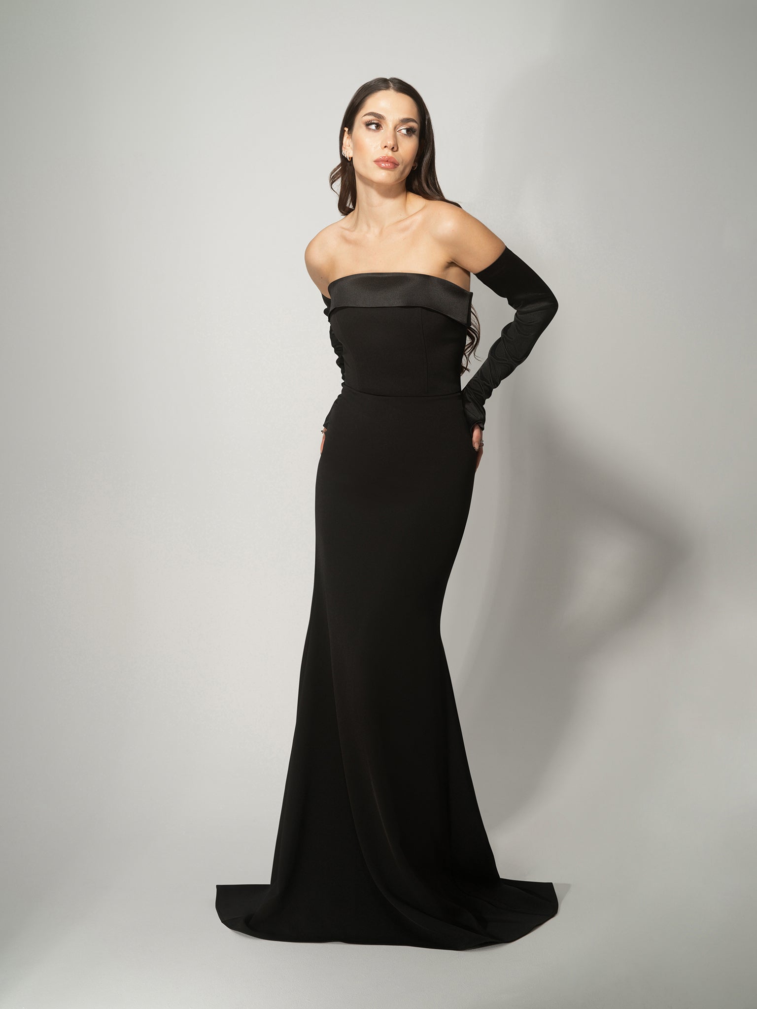 Femme Fatale Evening Gown with Detachable Sleeves - Black Black / S Femme Fatale Evening Gown with Detachable Sleeves - Black Black / S