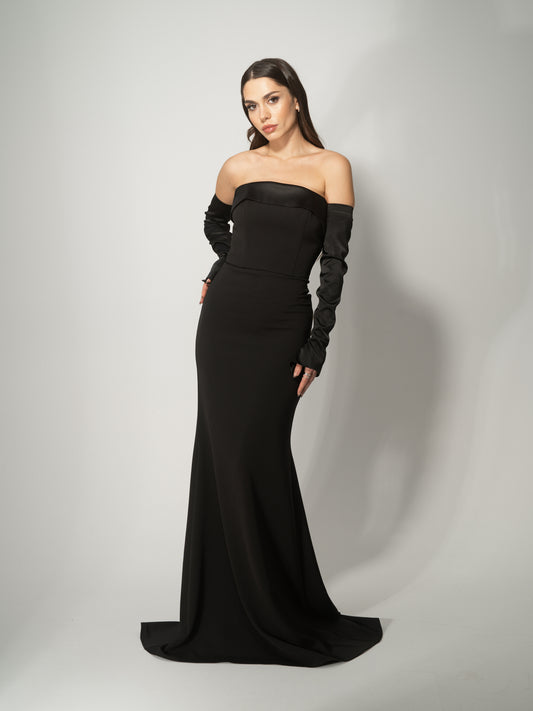 Femme Fatale Evening Gown with Detachable Sleeves by Tia Dorraine Women's Luxury Fashion Designer Clothing Brand