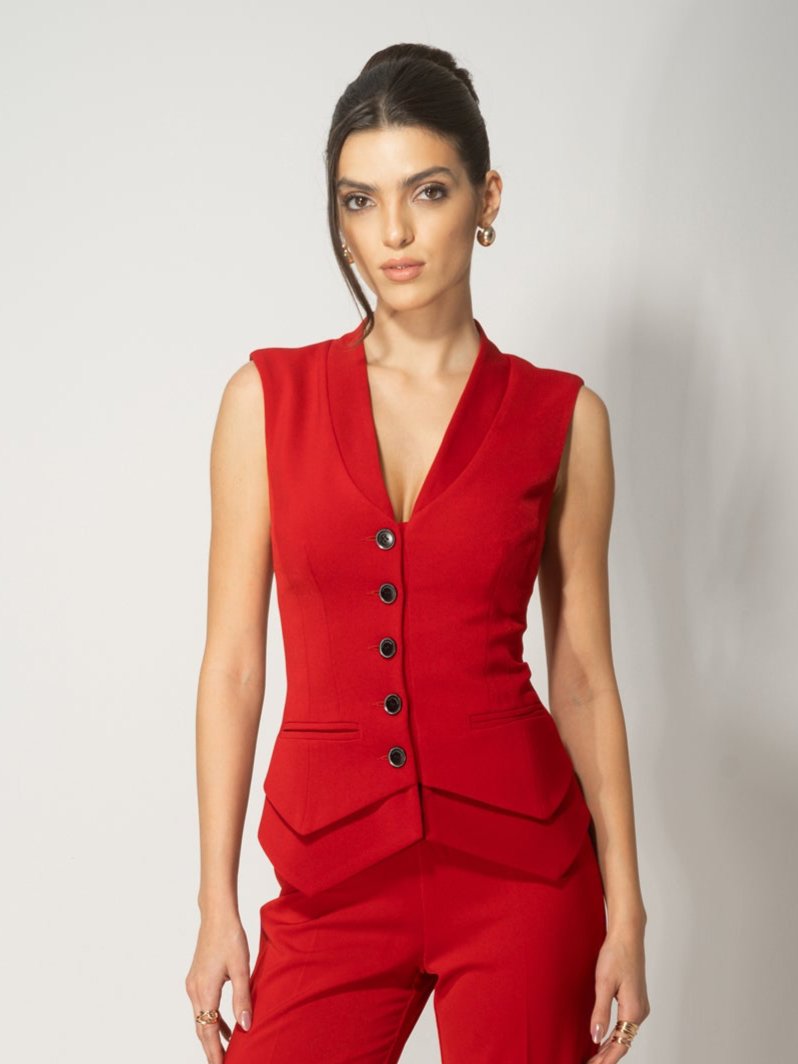 Fierce Red Fitted Single-Breasted Waistcoat by Tia Dorraine Women's Luxury Fashion Designer Clothing Brand