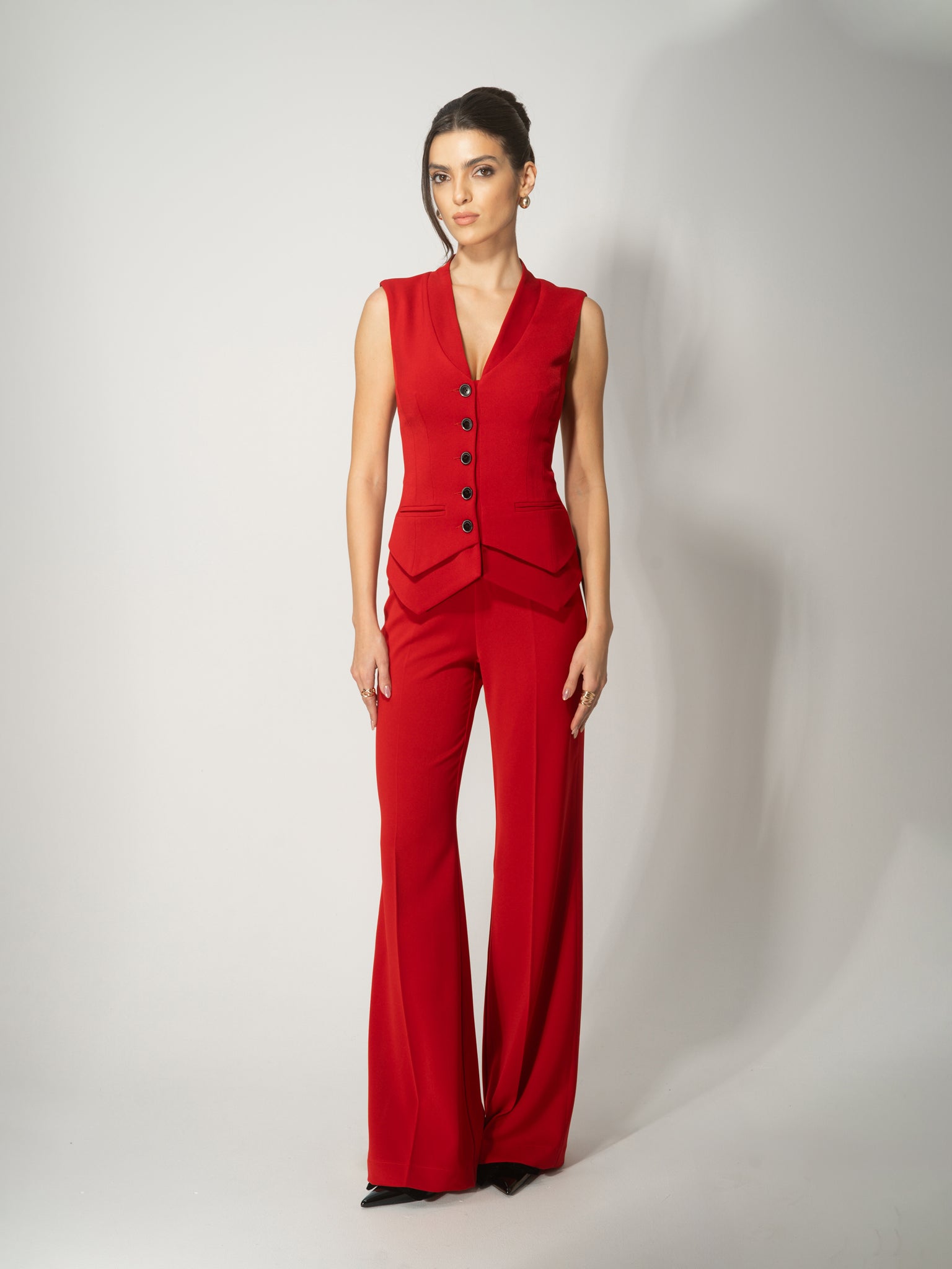 Fierce Red Fitted Single-Breasted Waistcoat by Tia Dorraine Women's Luxury Fashion Designer Clothing Brand