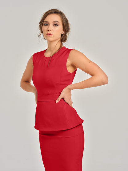 Fierce Red Sleeveless Waist-Fitted Top by Tia Dorraine Women's Luxury Fashion Designer Clothing Brand