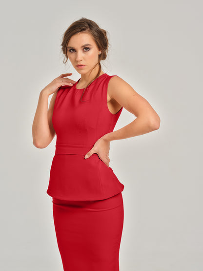 Fierce Red Sleeveless Waist-Fitted Top by Tia Dorraine Women's Luxury Fashion Designer Clothing Brand