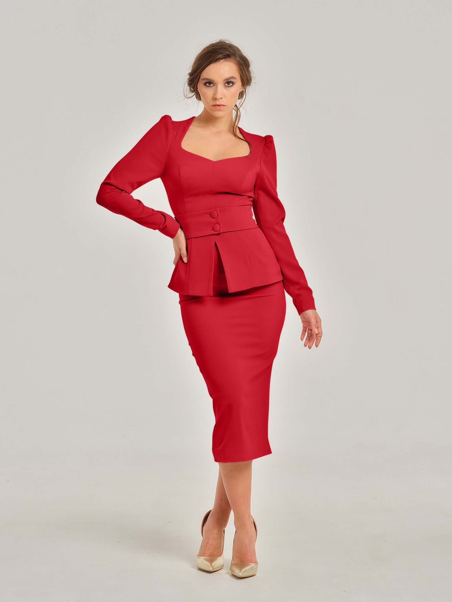 Fierce Red Two-Piece Set by Tia Dorraine Women's Luxury Fashion Designer Clothing Brand