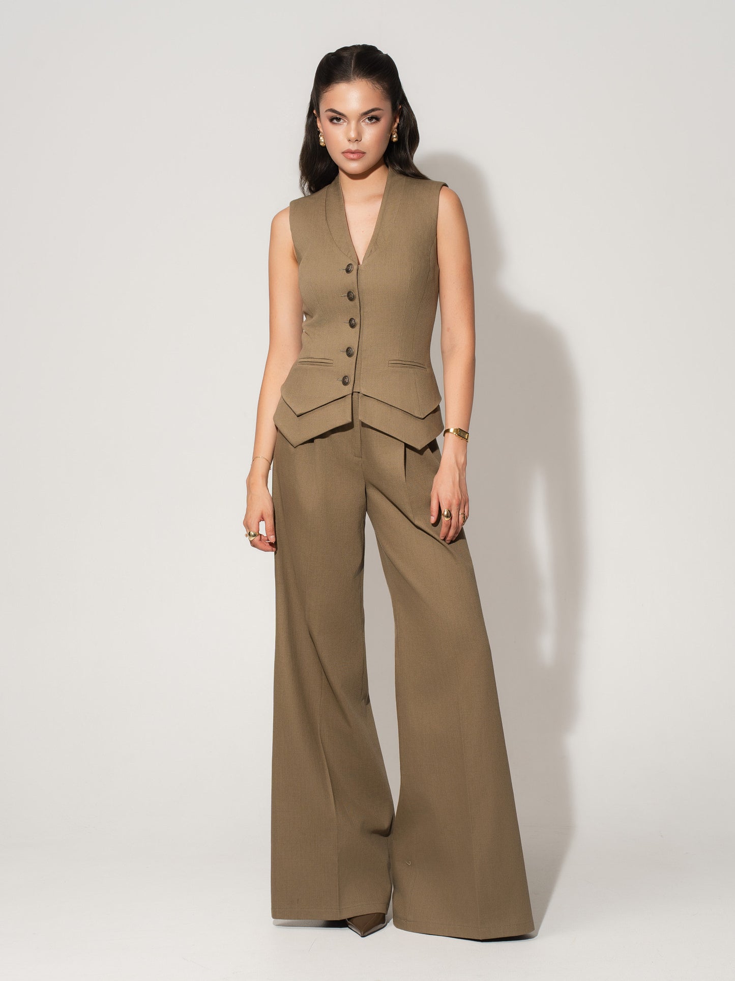 Fitted Single-Breasted Waistcoat in Linen - Green
