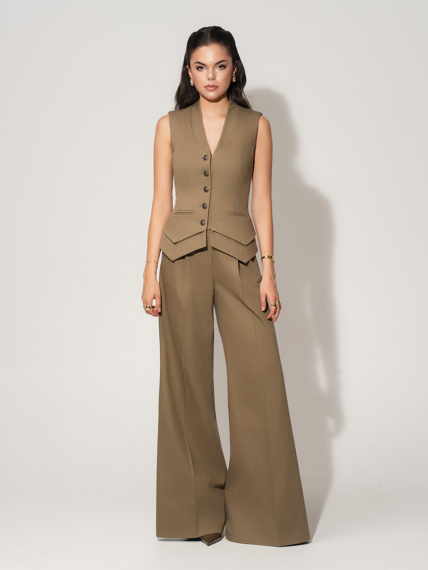 Fitted Single-Breasted Waistcoat in Linen - Green