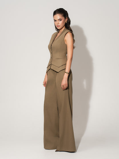 Fitted Single-Breasted Waistcoat in Linen - Green