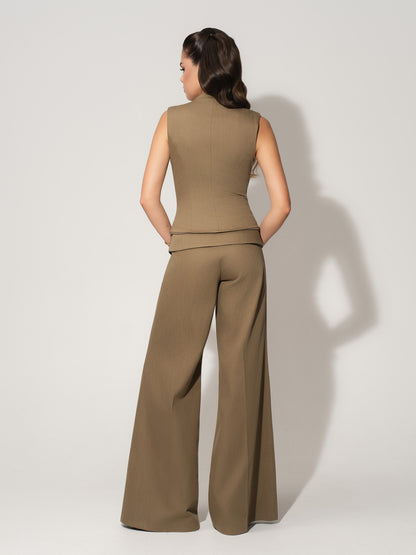 Fitted Single-Breasted Waistcoat in Linen - Green