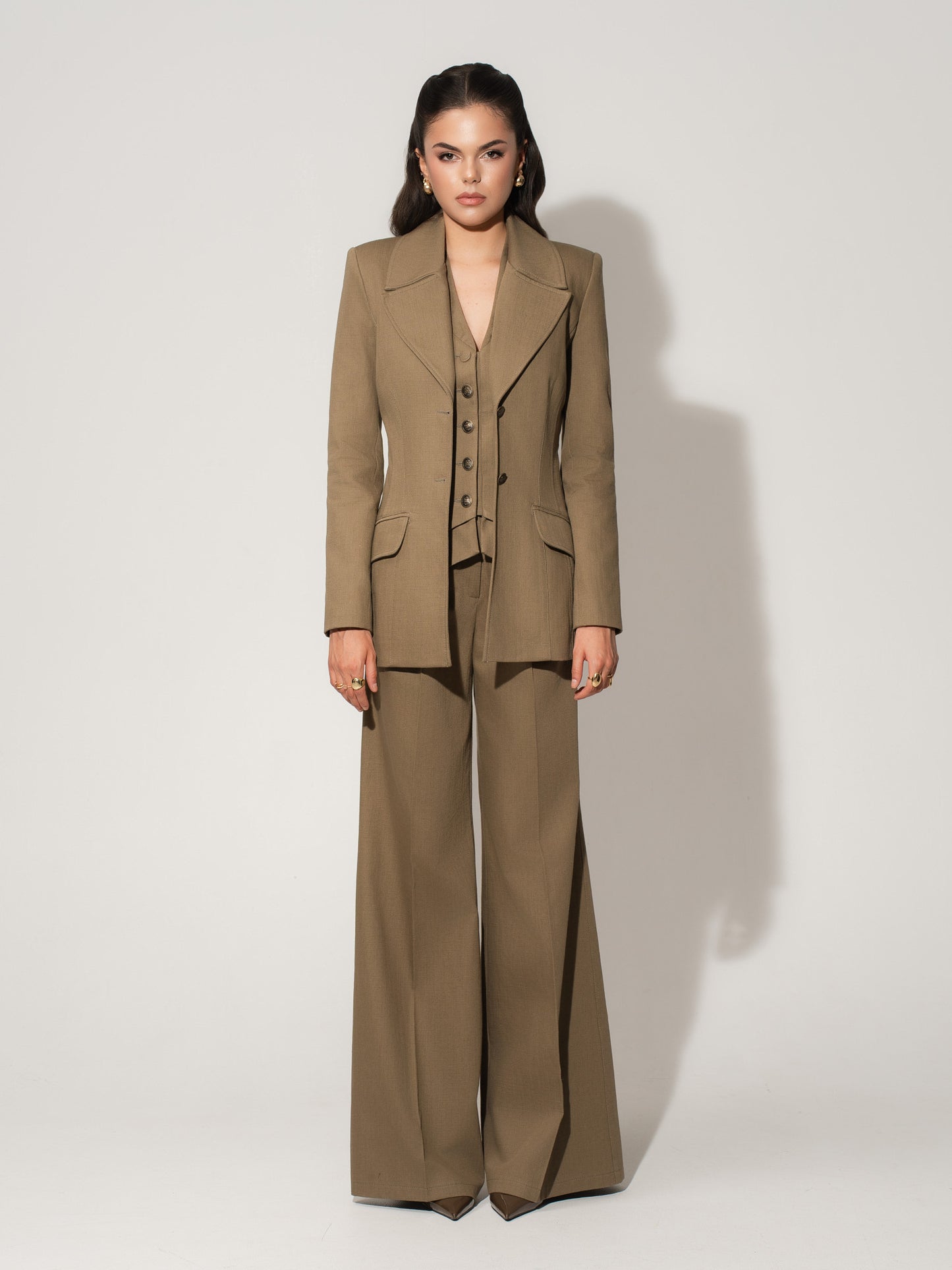 Fitted Single-Breasted Waistcoat in Linen - Green