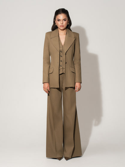 Fitted Single-Breasted Waistcoat in Linen - Green