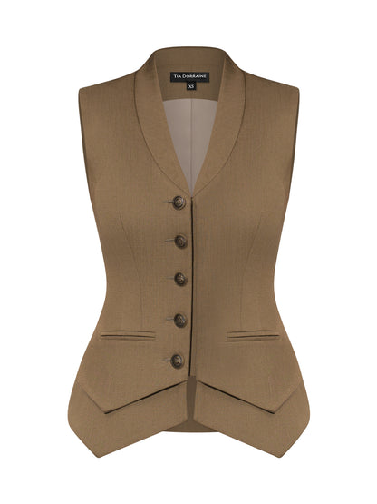 Fitted Single-Breasted Waistcoat in Linen - Green