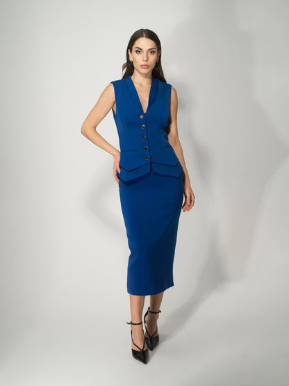 Fitted Waistcoat & Skirt Set - Royal Azure by Tia Dorraine Women's Luxury Fashion Designer Clothing Brand