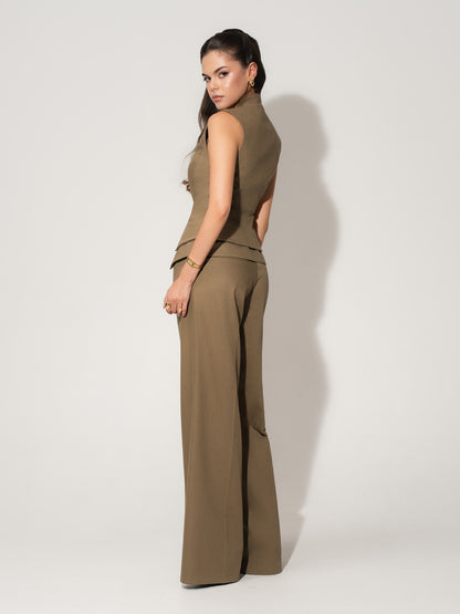 Fitted Waistcoat & Trousers Linen Set - Green