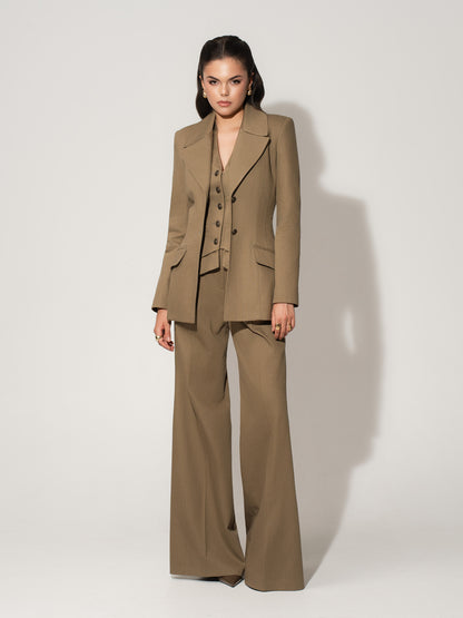 Fitted Waistcoat & Trousers Linen Set - Green