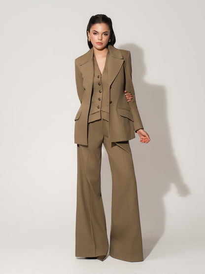 Fitted Waistcoat & Trousers Linen Set - Green