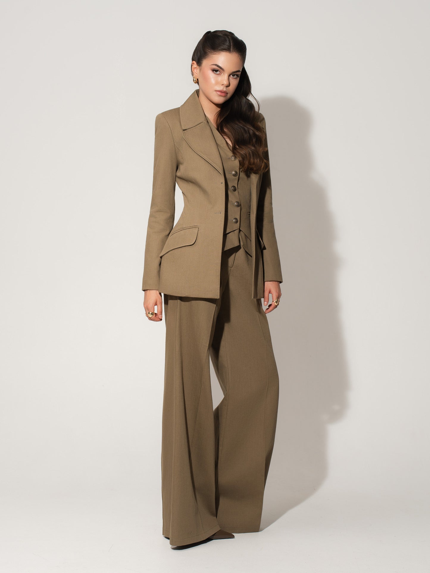 Fitted Waistcoat & Trousers Linen Set - Green