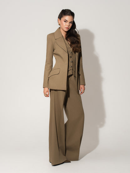 Fitted Waistcoat & Trousers Linen Set - Green