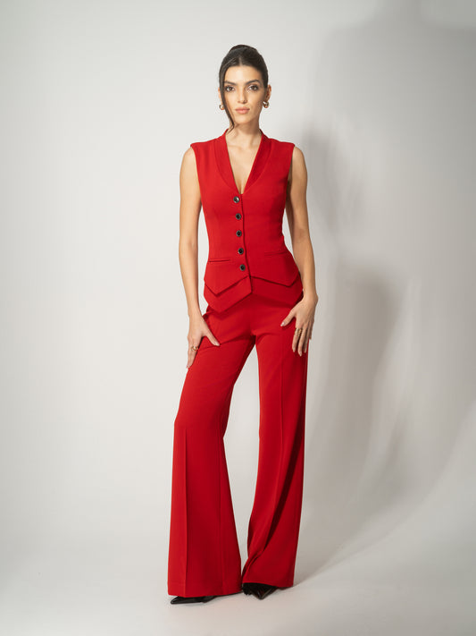 Fitted Waistcoat & Trousers Set - Fierce Red by Tia Dorraine Women's Luxury Fashion Designer Clothing Brand