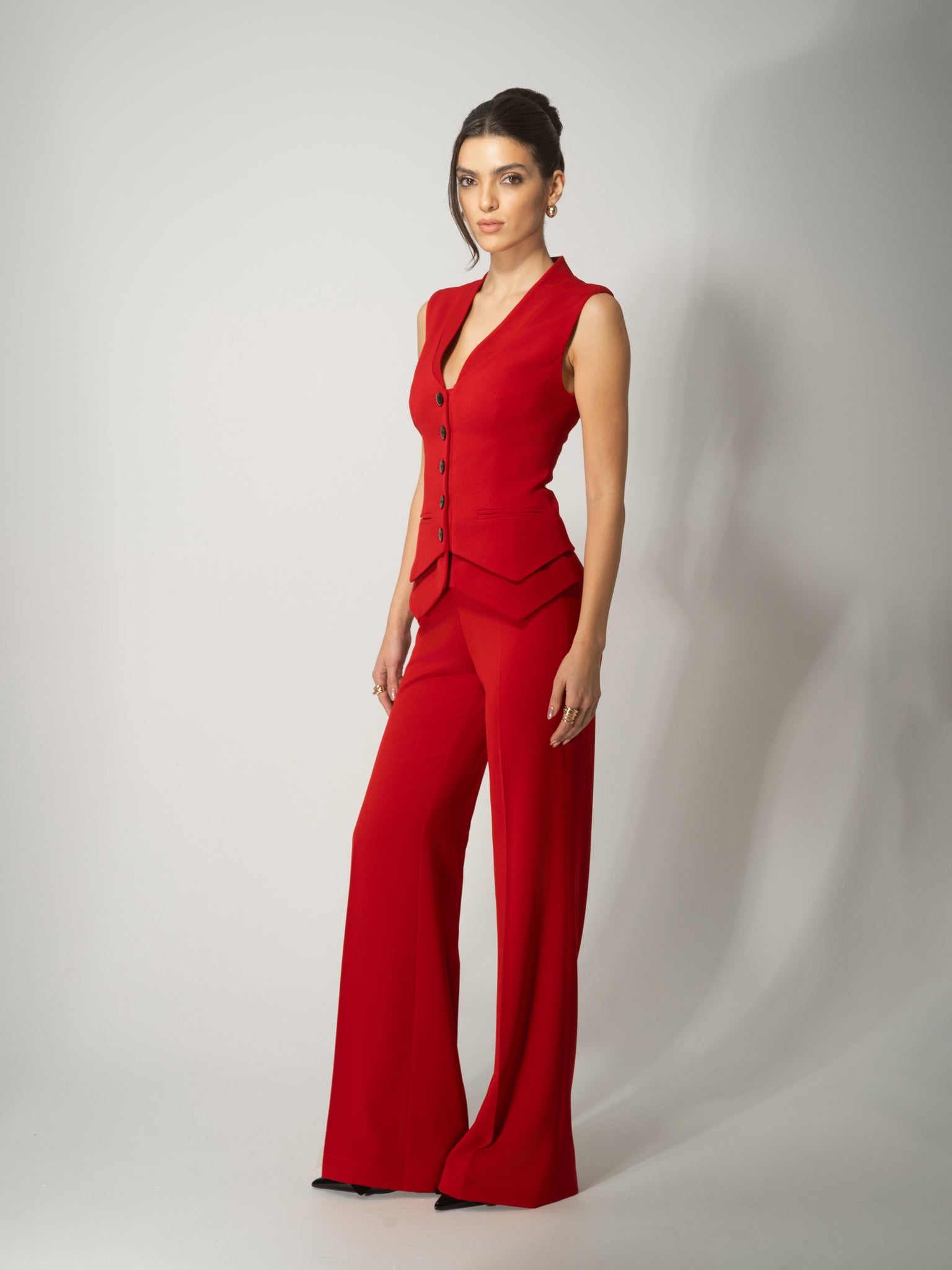 Fitted Waistcoat & Trousers Set - Fierce Red by Tia Dorraine Women's Luxury Fashion Designer Clothing Brand