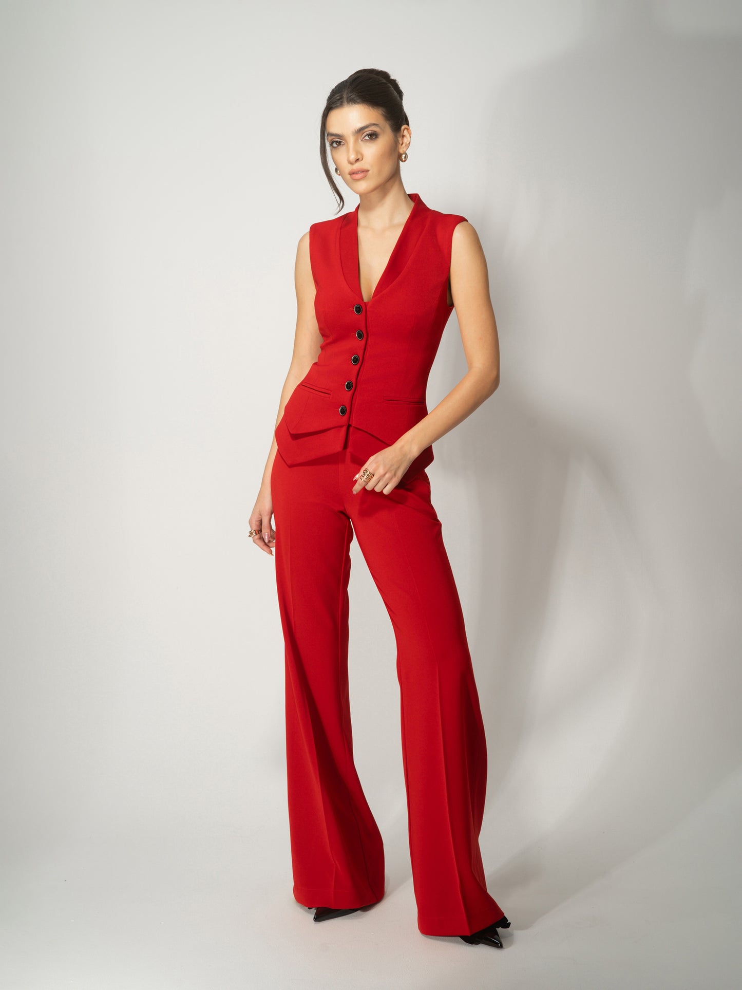 Fitted Waistcoat & Trousers Set - Fierce Red by Tia Dorraine Women's Luxury Fashion Designer Clothing Brand