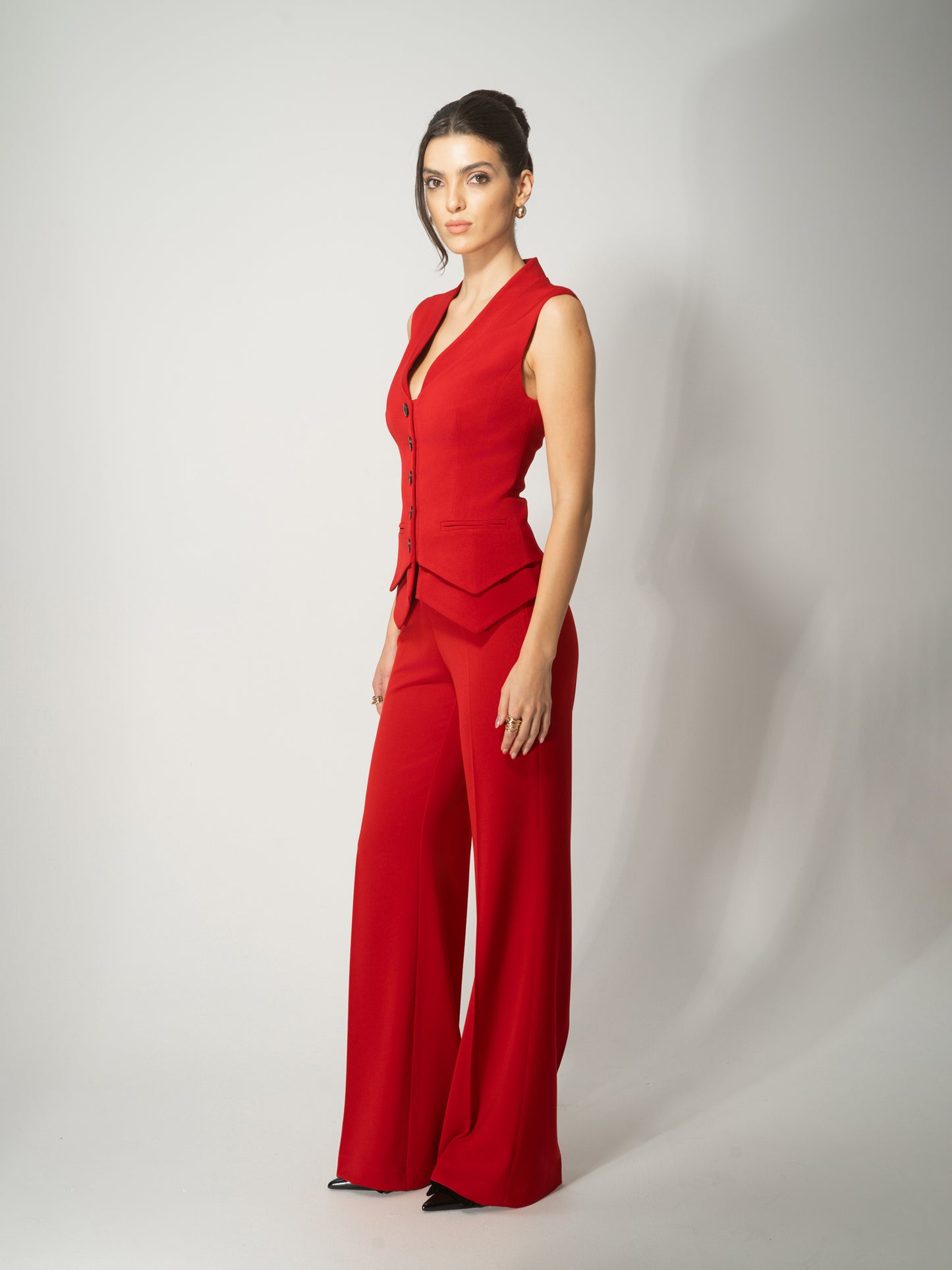 Fitted Waistcoat & Trousers Set - Fierce Red by Tia Dorraine Women's Luxury Fashion Designer Clothing Brand