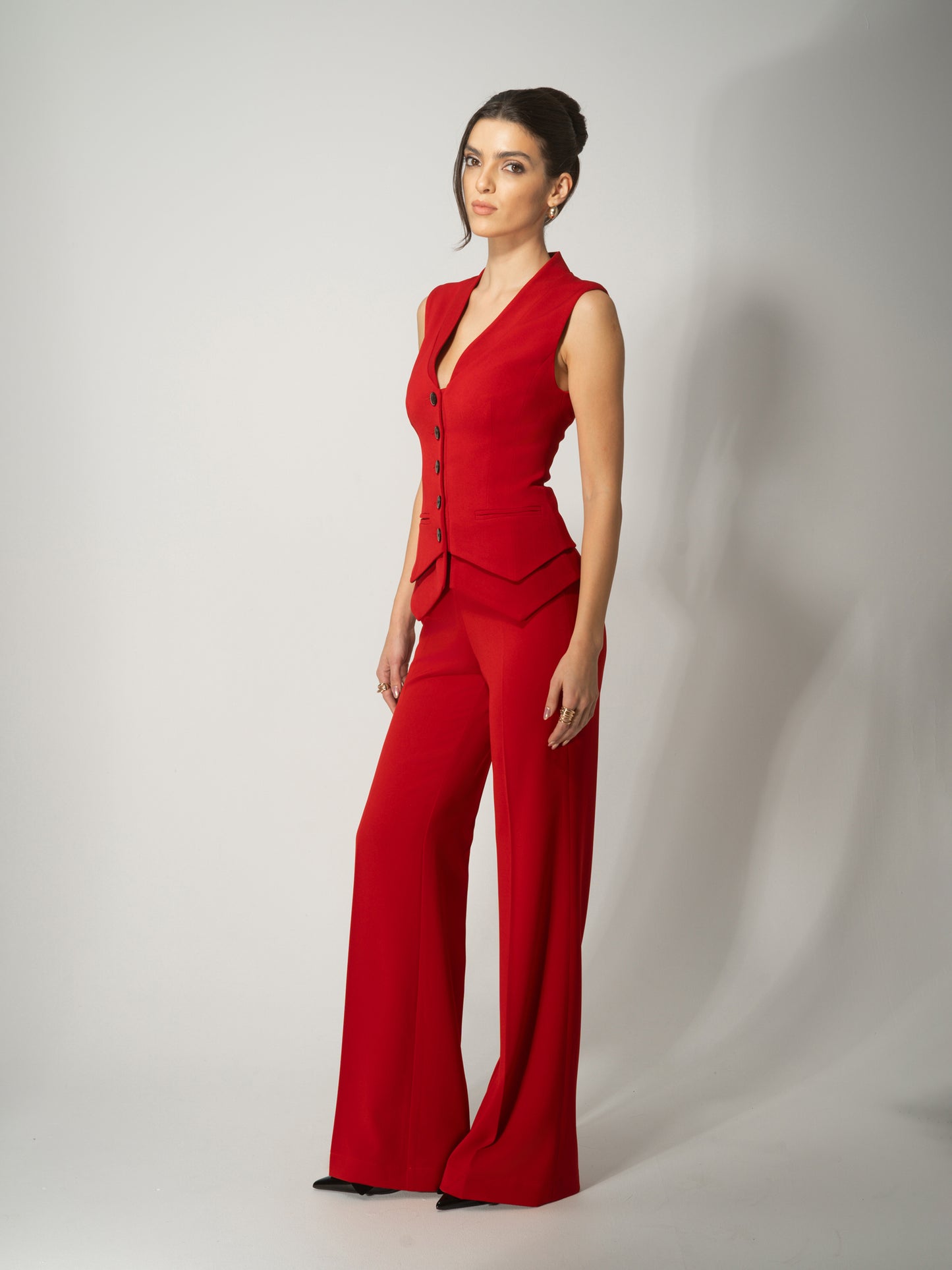 Fitted Waistcoat & Trousers Set - Fierce Red by Tia Dorraine Women's Luxury Fashion Designer Clothing Brand