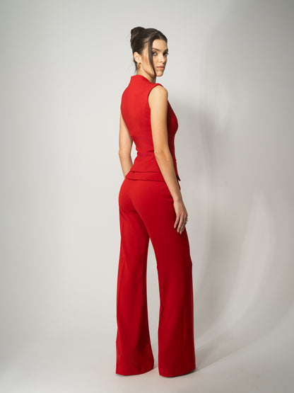 Fitted Waistcoat & Trousers Set - Fierce Red by Tia Dorraine Women's Luxury Fashion Designer Clothing Brand