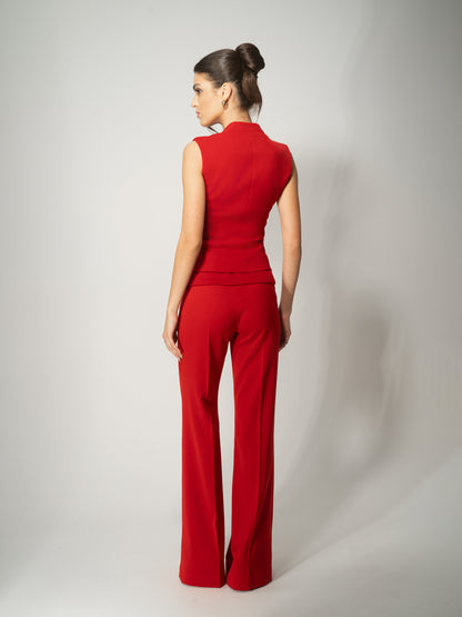 Fitted Waistcoat & Trousers Set - Fierce Red by Tia Dorraine Women's Luxury Fashion Designer Clothing Brand