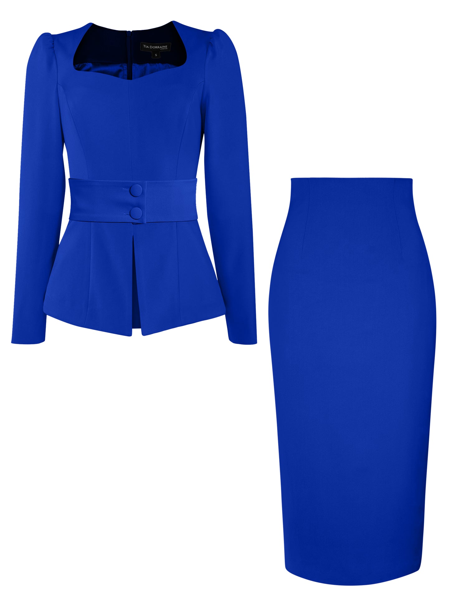 Fitted Blouse & Pencil Skirt Set - Azure Blue