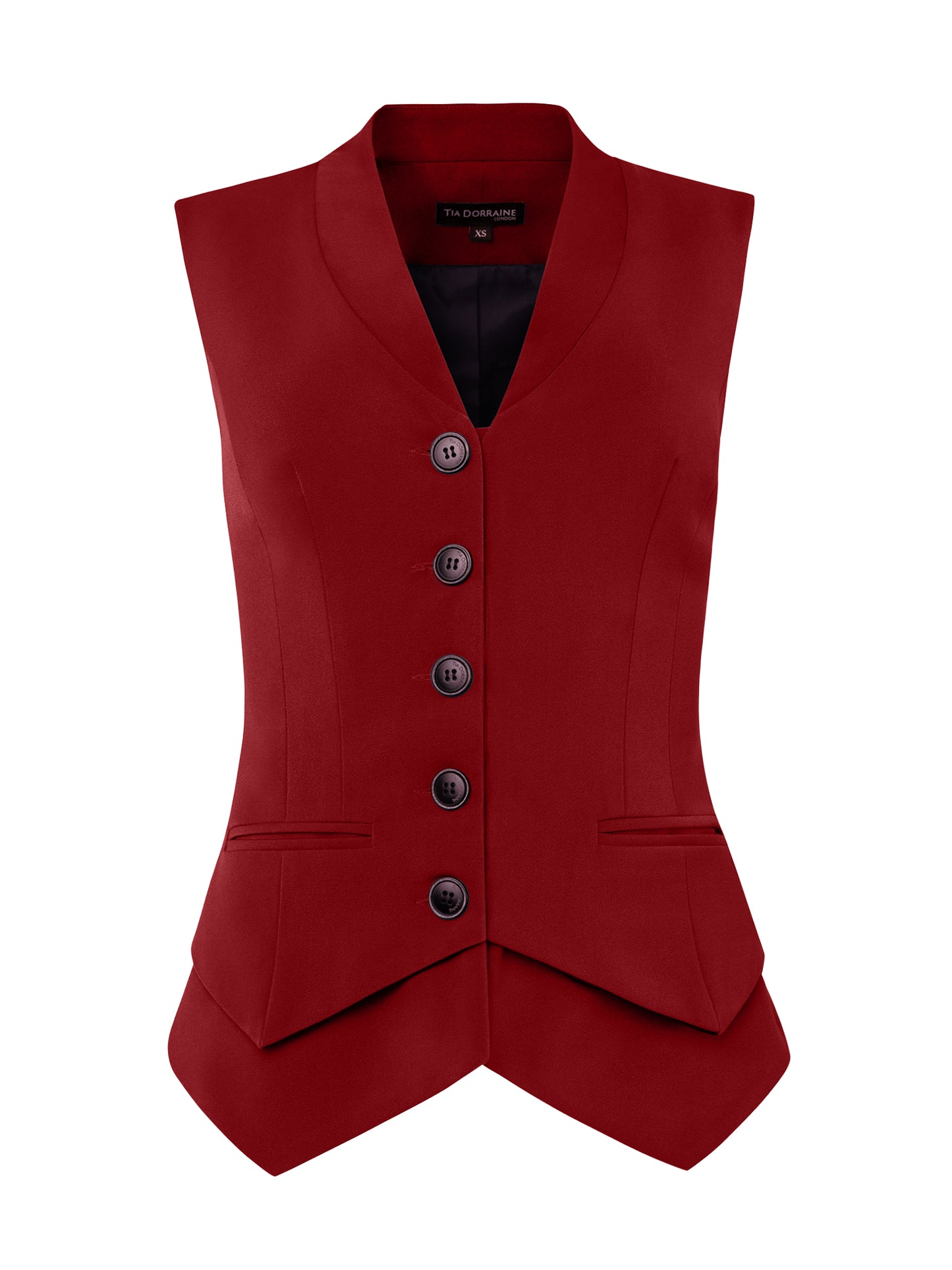 Fitted Single-Breasted Waistcoat - Burgundy by Tia Dorraine Women's Luxury Fashion Designer Clothing Brand