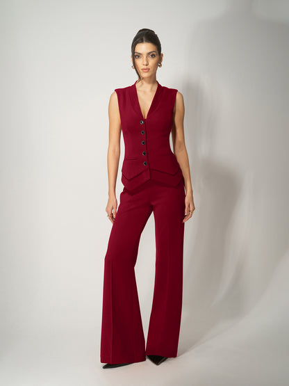 Fitted Single-Breasted Waistcoat - Burgundy by Tia Dorraine Women's Luxury Fashion Designer Clothing Brand