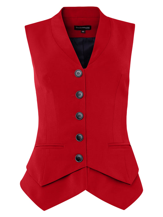 Fitted Single-Breasted Waistcoat - Fierce Red by Tia Dorraine Women's Luxury Fashion Designer Clothing Brand