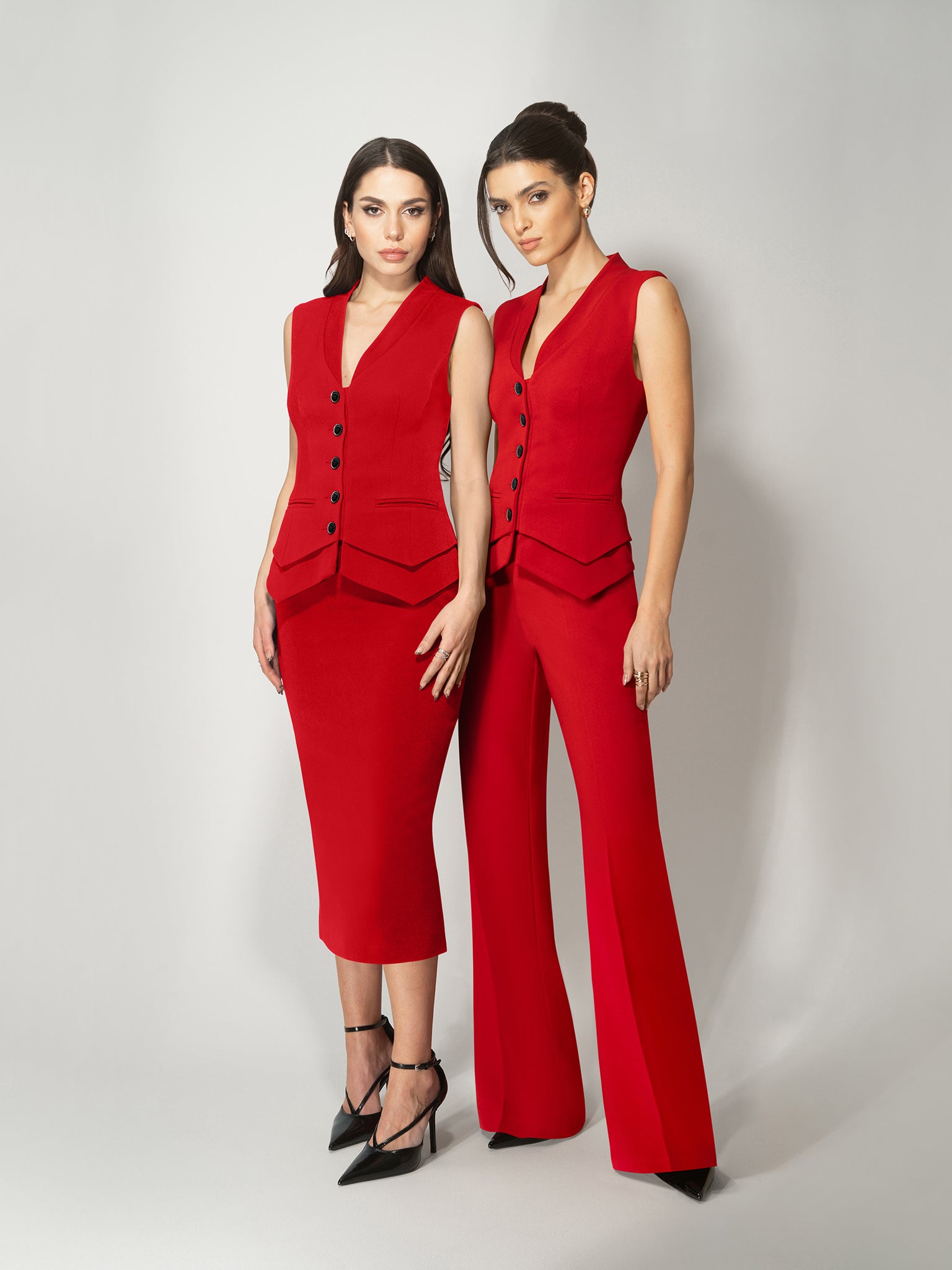 Fitted Single-Breasted Waistcoat - Fierce Red by Tia Dorraine Women's Luxury Fashion Designer Clothing Brand