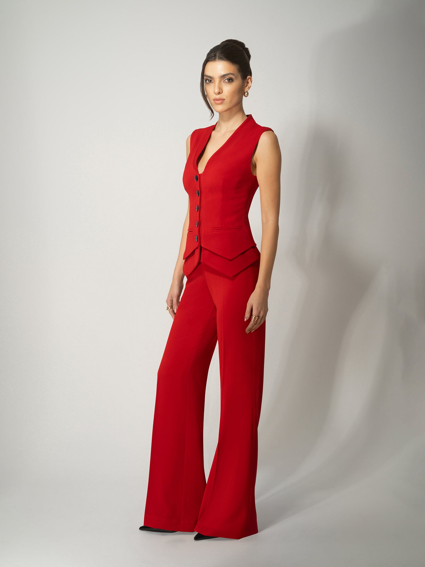 Fitted Single-Breasted Waistcoat - Fierce Red by Tia Dorraine Women's Luxury Fashion Designer Clothing Brand