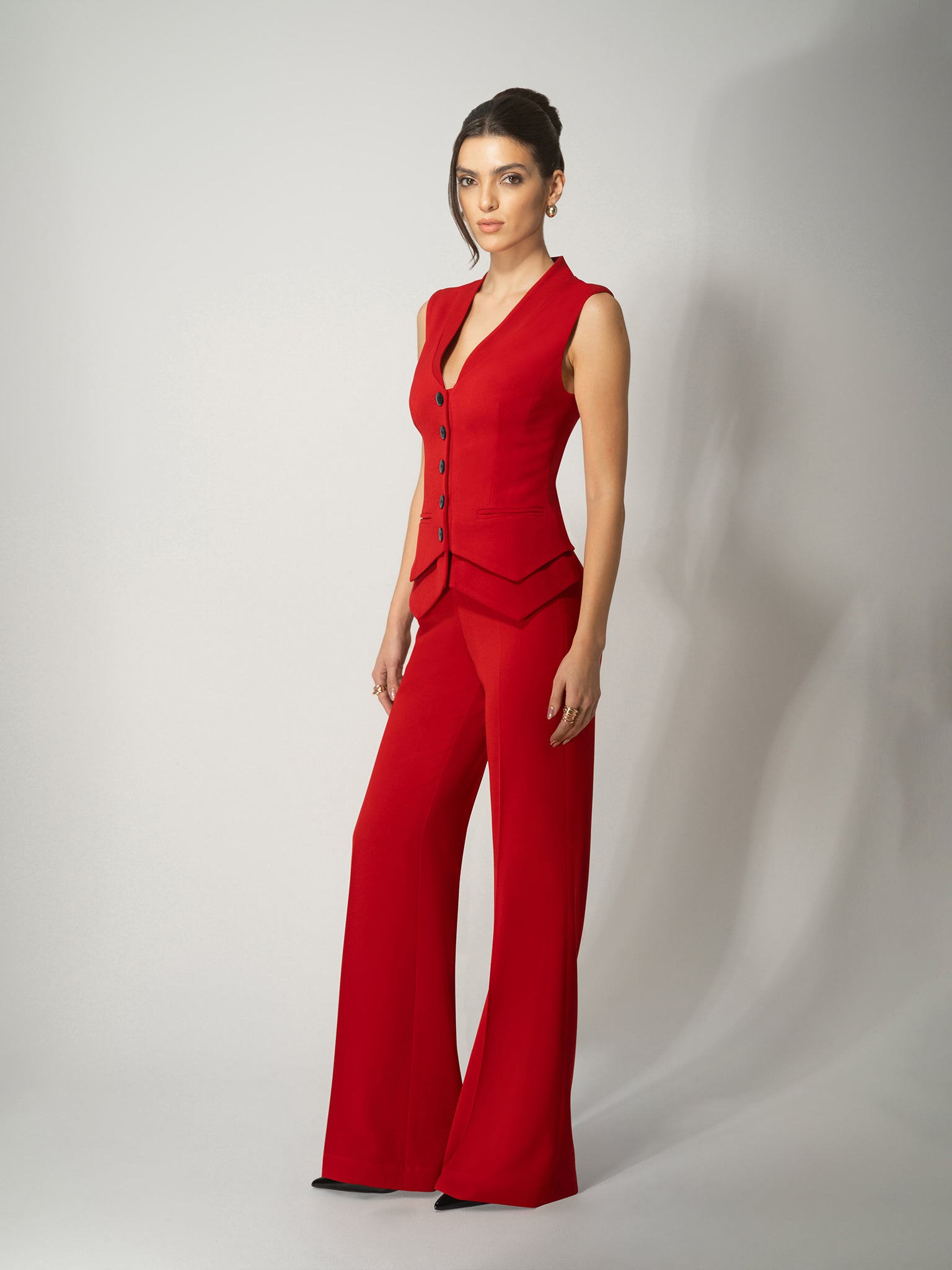 Fitted Single-Breasted Waistcoat - Fierce Red by Tia Dorraine Women's Luxury Fashion Designer Clothing Brand