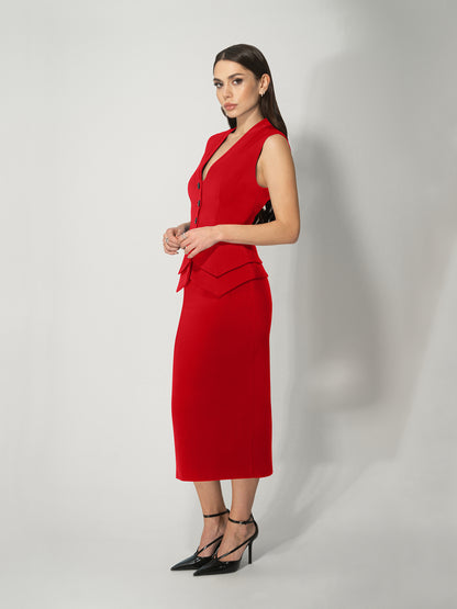Fitted Single-Breasted Waistcoat - Fierce Red by Tia Dorraine Women's Luxury Fashion Designer Clothing Brand