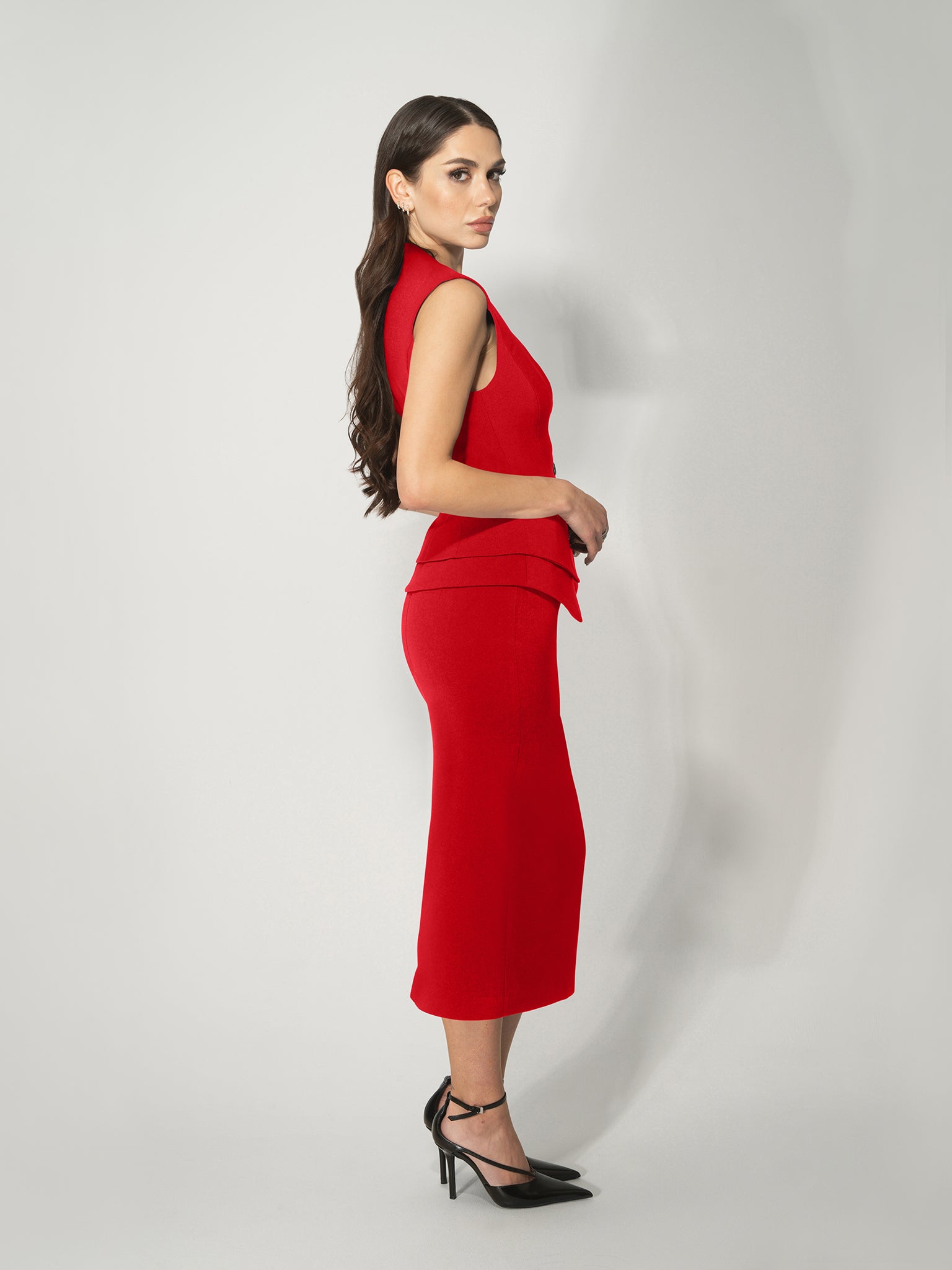 Fitted Single-Breasted Waistcoat - Fierce Red by Tia Dorraine Women's Luxury Fashion Designer Clothing Brand