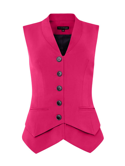 Fitted Single-Breasted Waistcoat - Hot Pink by Tia Dorraine Women's Luxury Fashion Designer Clothing Brand