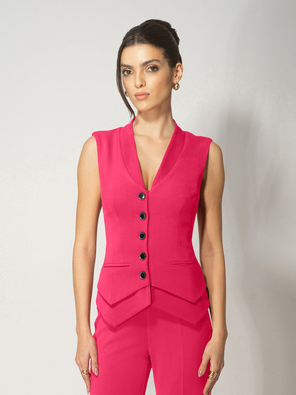 Fitted Single-Breasted Waistcoat - Hot Pink by Tia Dorraine Women's Luxury Fashion Designer Clothing Brand