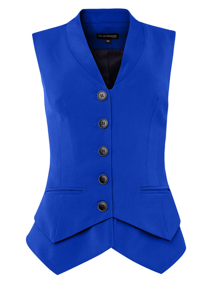 Fitted Single-Breasted Waistcoat - Royal Azure by Tia Dorraine Women's Luxury Fashion Designer Clothing Brand