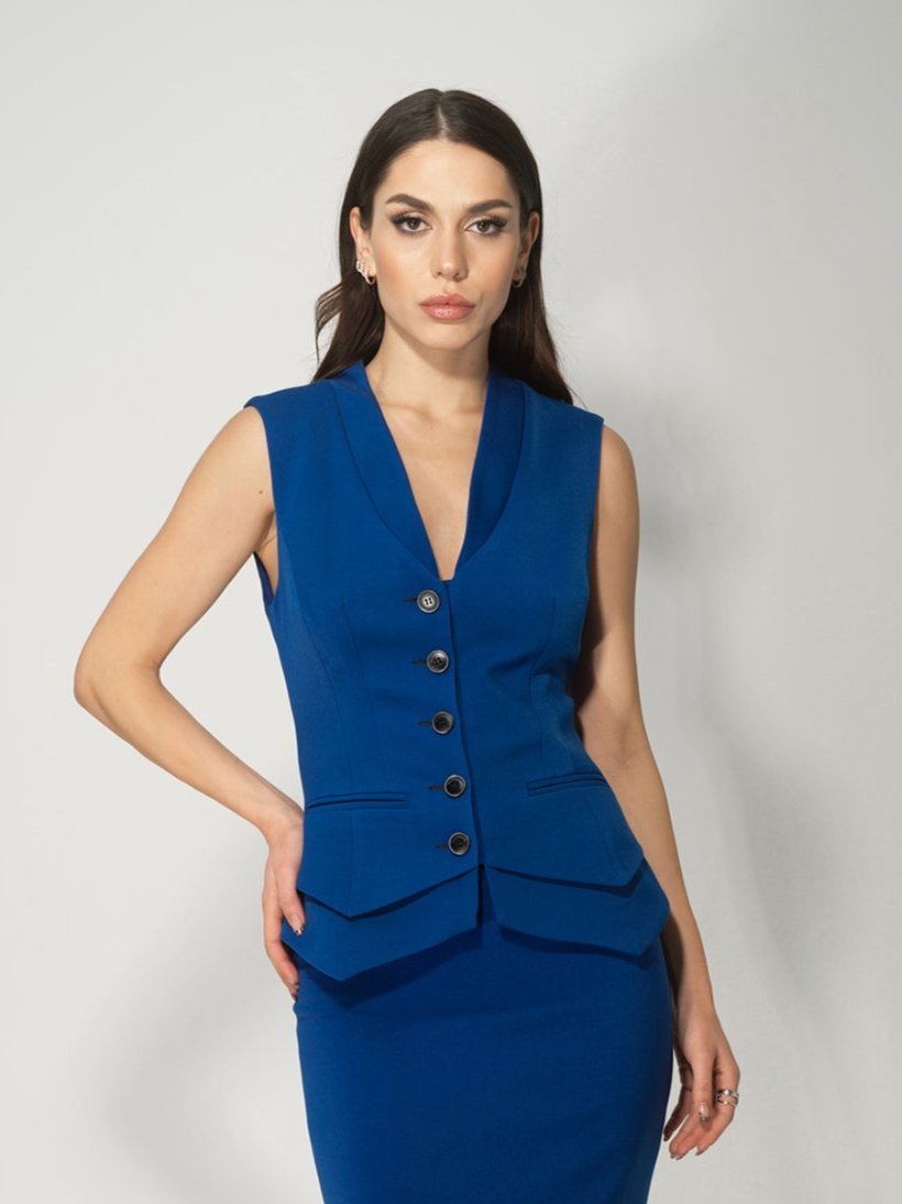 Fitted Single-Breasted Waistcoat - Royal Azure by Tia Dorraine Women's Luxury Fashion Designer Clothing Brand
