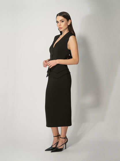 Fitted Waistcoat & Skirt Set - Black by Tia Dorraine Women's Luxury Fashion Designer Clothing Brand