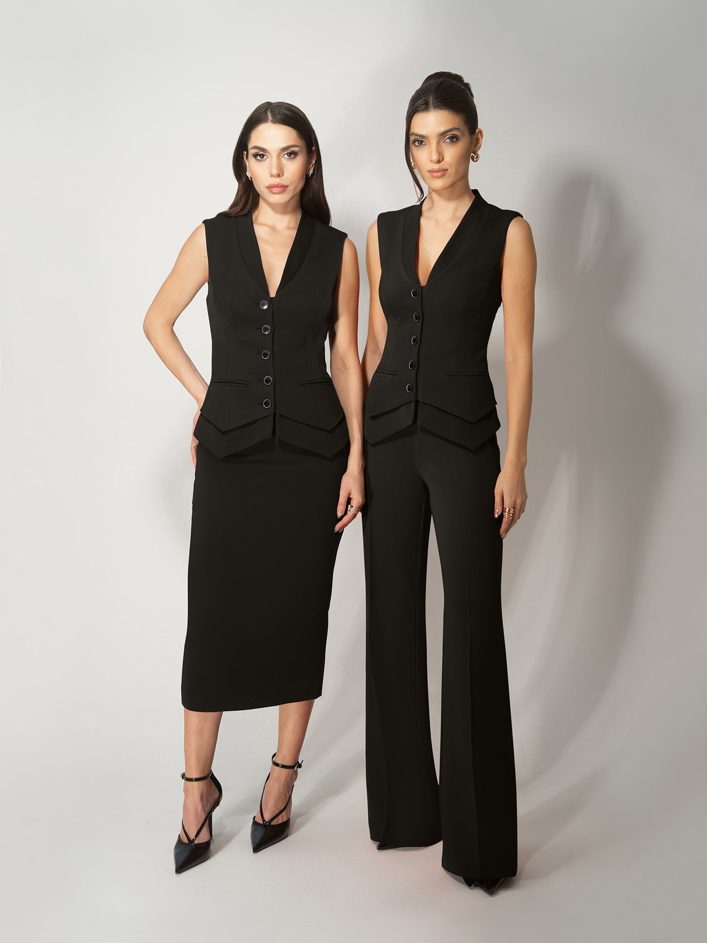 Fitted Waistcoat & Skirt Set - Black by Tia Dorraine Women's Luxury Fashion Designer Clothing Brand