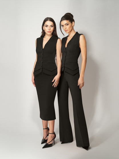 Fitted Waistcoat & Skirt Set - Black by Tia Dorraine Women's Luxury Fashion Designer Clothing Brand
