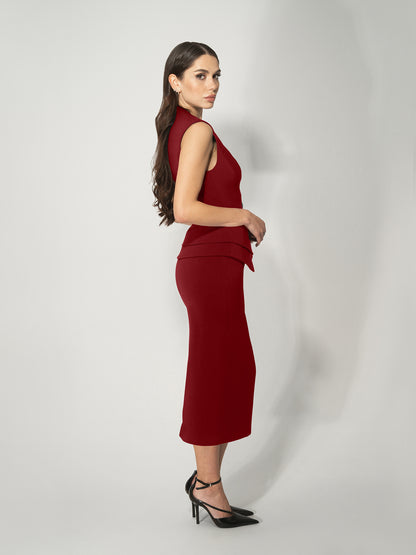 Fitted Waistcoat & Skirt Set - Burgundy by Tia Dorraine Women's Luxury Fashion Designer Clothing Brand