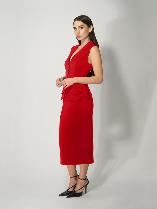 Fitted Waistcoat & Skirt Set - Fierce Red by Tia Dorraine Women's Luxury Fashion Designer Clothing Brand