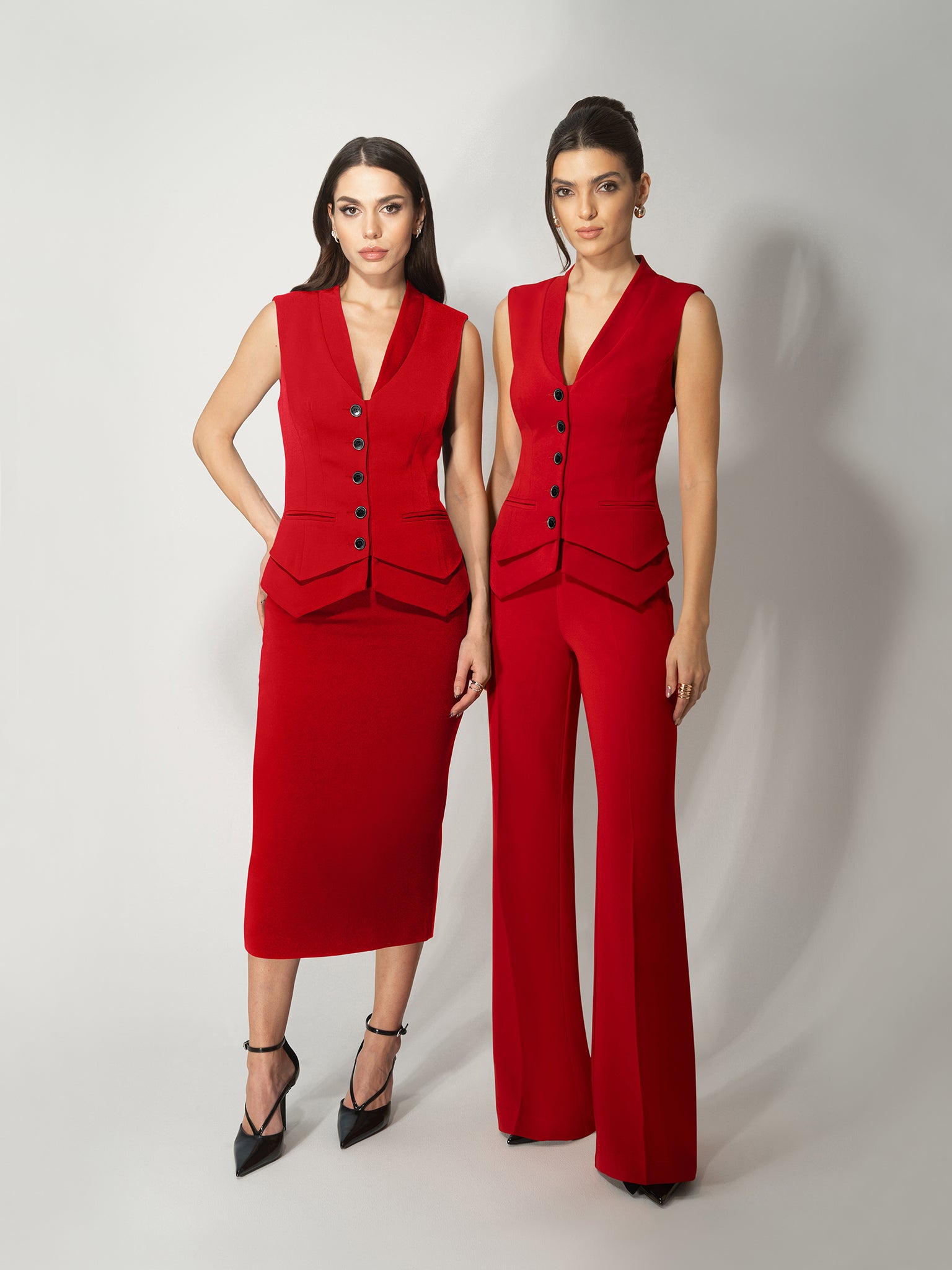 Fitted Waistcoat & Skirt Set - Fierce Red by Tia Dorraine Women's Luxury Fashion Designer Clothing Brand